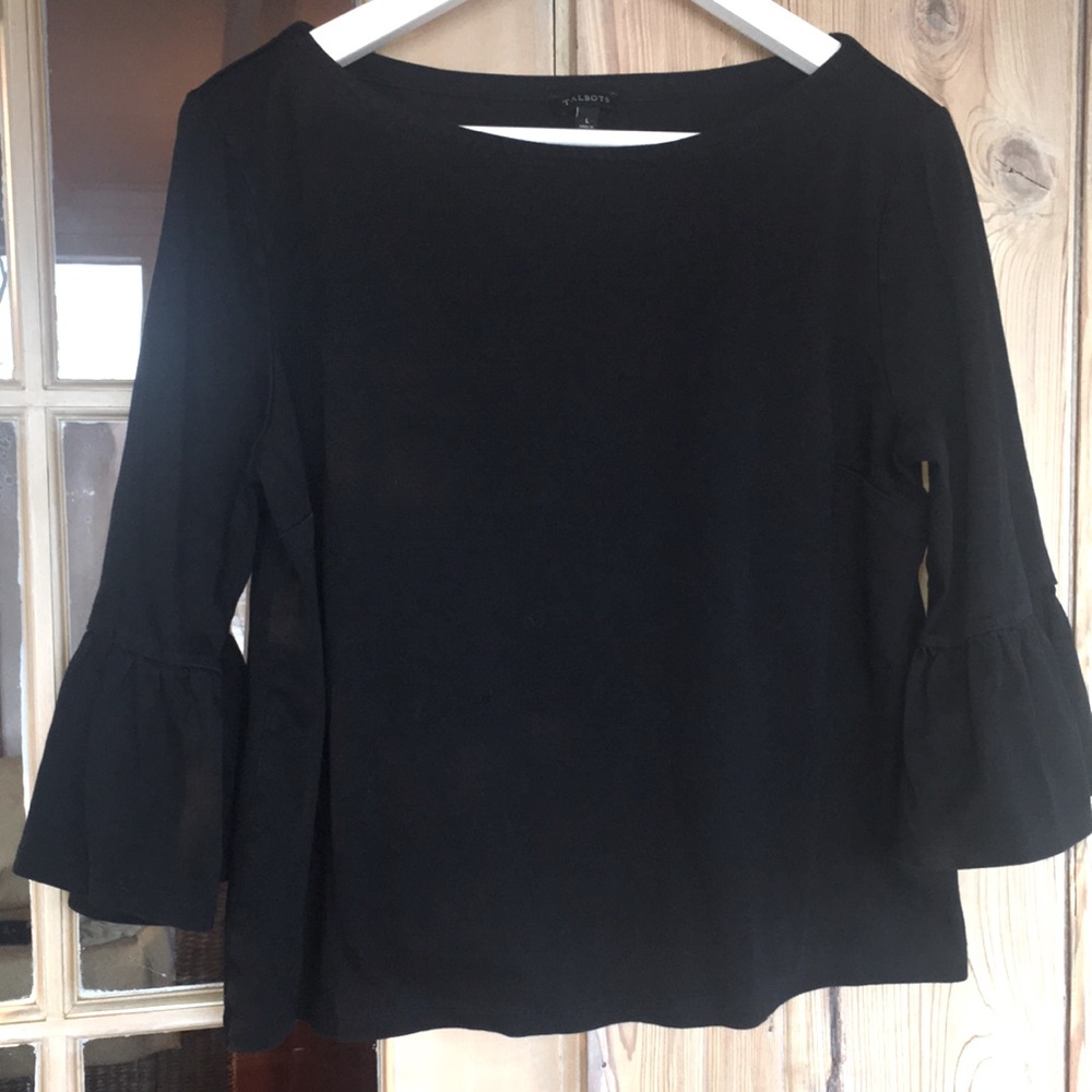 Talbots 3/4 slve with ruffle size L, 100 percent cotton great condition, black